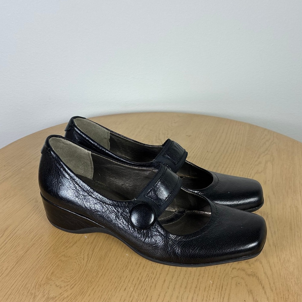 Naturalizer Leather Mary Jane Wedge Pumps Women's 7 Square Toe Comfort 90s Retro